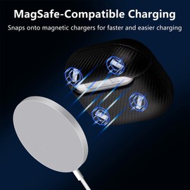 LOPIE Magnetic Case for AirPods 3rd Generation, Built-in Magnets for MagSafe Charging, Carbon Fiber Style Vegan Leather Case, for AirPods 3 Case Protective Cover for Women/Men- Black