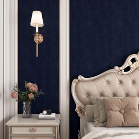 YENHOME 17.7"X200" Blue Felt Fabric Wallpaper Roll Vintage Self Adhesive Felt Fabric Sheet Blue Wallpaper Contact Paper for Cabinets Walls Textured Velvet Flocking Liner for Jewelry Drawer Removable