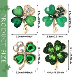 4 Leaf Clover Brooch Pin for Women St Patricks Day Accessories,Green Crystal Rhinestone Irish Shamrock Clover Pin Brooch Lucky Decor Dress Accessories St Patrick's Day Holiday Christmas Jewelry Gift