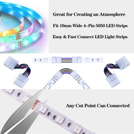 KULUNER 10 paquetes de 4 pines RGB LED tira de luces – tira a tira de 10 mm adaptador sin soldadura de extensión de terminal para tira de LED SMD 5050 multicolor (10 paquetes de 4 pines RGB conectores)