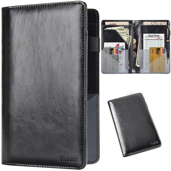 EcoVision Server Book for Waitress, Pu Leather Waiter Book with Zipper Pocket, Fits in Server Apron and Holds Receipts, Pocket Money, and Guest Check for Restaurants (Black)