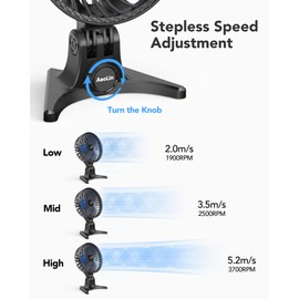 AaoLin USB Desk Fan, Small Fans with CVT Variable Speeds, Strong Cooling Airflow, Quiet Portable, Desktop Mini Personal Table Fan for Room, Home, Office, Bedroom, Blue Black