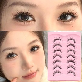 Veleasha Lashes Kit Manga Eyelashes DIY Lash Spiky Lash Clusters with Eyelash Glue & Tweezers Natural Look Eyelashes with Multiple Wear Ways Soft Cotton Band Lashes Wispy 7 Pairs Pack (Sugar Kit)