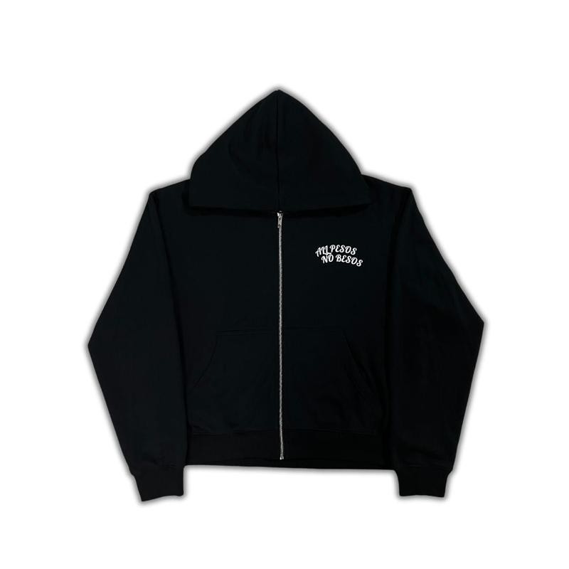 "Virgencita" (Gris) Rhinestone Hoodie - Size: L