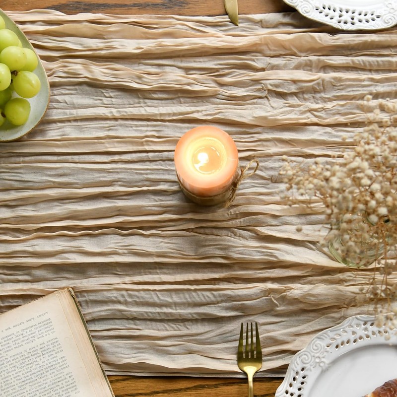 Usinynia 2 Packs Chiffon Table Runner Boho Cheesecloth Gauze Table