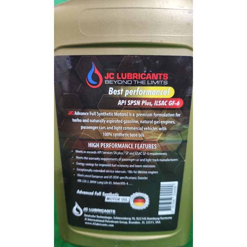 JC LUBRICANTS FULL SYNTHETIC MOTOR OIL 5W-30 ~1qt GERMAN TECHNOLOGY