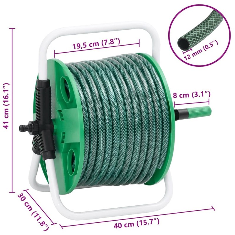 vidaXL Free Standing Green Hose Reel with 98.4 ' Hose
