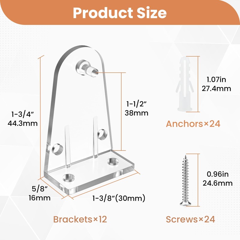 12 Pcs 2 Inch Hold Down Brackets, Clear Color Plastic