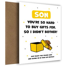 Happy Birthday Son Card for Men - You're Hard to Buy For! Cute, Humorous Keepsake that is Son Birthday Cards for Men