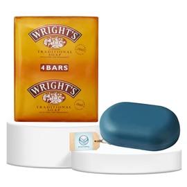 Wrights Traditional Bar Soap 125g Multipack of 4 with Soap Dish Tray and Lid | Coal Tar Soap for All Skin Types | Antibacterial Hand Soap Bar & Soap Bars Multipack for Home, Gym, and Travel