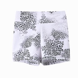 Swdarz White Dance Shorts for Girls Teens Gymnastics Spandex Biker Leopard Print for Latin Ballet Tennis Cheers 8-9Y