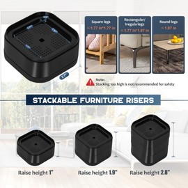 YUANQIZHU 8 Pack Furniture Risers Adjustable Bed Risers 1 Inch Heavy Duty for Couch Desk Leg Chair Sofa Cabinet Bed Leg Risers,Square Stackable Bed Risers Lift Height 1, 2 or 3 Inch, Black