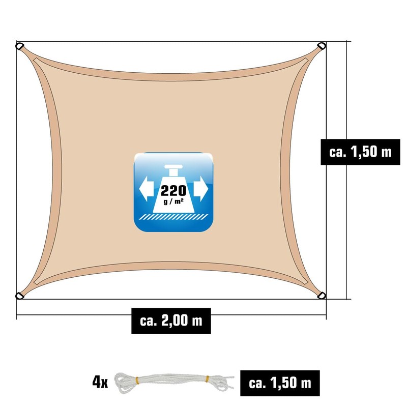 AMANKA 90% UV protection: rectangular sun sail, 1.5 x 2