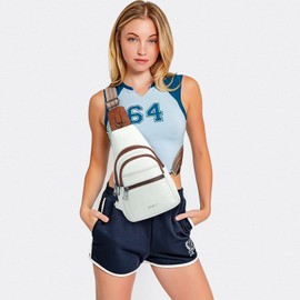 EIMEET 7L Sling Bags for Women Men Crossbody Bags Fanny Packs Chest Bags for Travel Sports Hiking Faux Leather White