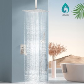 Aolemi Ceiling Mount Shower System with Rainfall Shower Head and Handheld,High Pressure Shower Faucet Set Fixture Combo with 2 in 1 Handheld Spray Rough-in Valve,16 Inch Shower Head Brushed Nickel