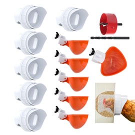 Essilnn DIY Chicken Feeder and Waterer Automatic Chicken Feeder No Waste Poultry Feeder Kit for Buckets Barrels Bins Troughs, 6 Ports and 6 Water Cups