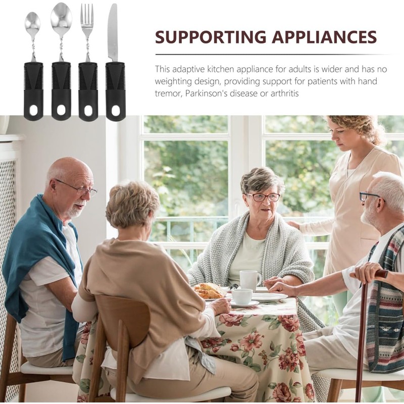 SOLUSTRE Adaptive Utensils Set 4-Piece Bendable Tableware with Non-Slip Textured
