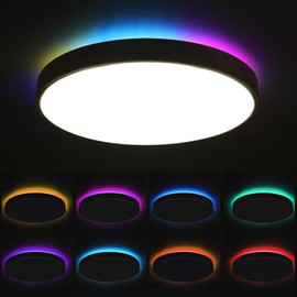 HOREVO Smart LED Ceiling Light,Minimalist Wood Flush Mount Ceiling Light Fixture with Remote Control,Color Changing Dimmable Light with Alexa Google Home, Natural Wood Material Light for Bedroom