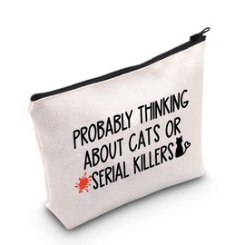True Crime Addict Probably Thinking About Cats Or Serial Killers Zipper Makeup Bag, Cats Serial Killers Eu, Cosmetic bag with print