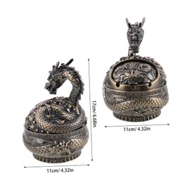 KOMBIUDA Vintage Dragon Ashtray Lidded Decorative Metal Ash Holder with Slots for Patio and Outdoor Use Windproof Design Stylish Home Ashtray for Smokers