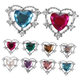 WOONEKY 10pcs Multi Heart Nail Charms Rhinestones for Manicure Art Luxurious Nail Decorations for Jewelry Crafting