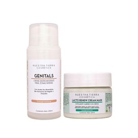 Nuestra Tierra Cosmetica Kit Despigmentante para Zonas ntimas, Crema Genitals y Mascarilla Lacto Renew, 100ml cada uno                                