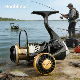 Rooblinos HM Left Hand Aluminum Alloy Spinning Reel for Fishing with Nylon Line Stream River & Lake Sea CastingSpool Capacity: 4000 Series