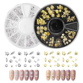 2 Boxes 3D Ocean Nail Charms with Metal Star Starfish Shell in 12 Grid Mixed Sizes for Nail Art Manicure Design DIY Crafts, Gold and Silver