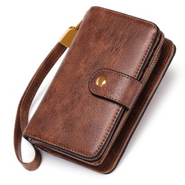 GAEKEAO Small Wallet for Women RFID Blocking Leather Wristlet Purse Bifold Ladies Wallet Credit Card Case with ID Window