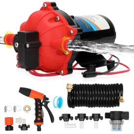 12V Washdown Pump Kit with 7.5 GPM & 80 PSI,RV Fresh Water Pump,Five Chamber Self-Priming Diaphragm Pump with Heavy Duty Pressure Switch,Nozzle & Filter – Ideal for Boats, RVs, Yachts & Campers