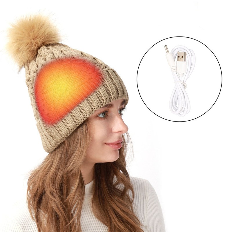 Warm Heating Knitted Hat Electric Soft USB Rechargeable Warming Hat