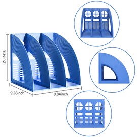 Elezeal A4 File Holder Magazine File Folder Desk Organizer, Compartments Bookshelf Document Divider Paper Box Bookends for Office Home Organization and Storage Racks (Blue, 3 Compartments)