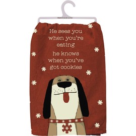 2 Piece Dog Themed Christmas Kitchen Towel Bundle, He Knows When You've Got Cookies and Santa and I Talk About You