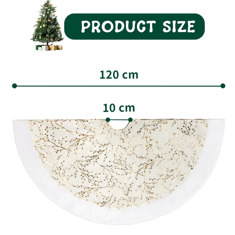 Christmas Tree Skirt, 47 Inch (120cm) Extra Wide White Plush