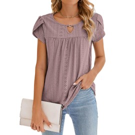 Halife Womens Dressy Tops Short Sleeve Petite Eyelet Spring Tops 2024 Trendy Work Business Casual (Pink,S)