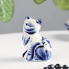 Handcrafted Gzhel Porcelain Cat Figurine, Blue and White Russian Folk