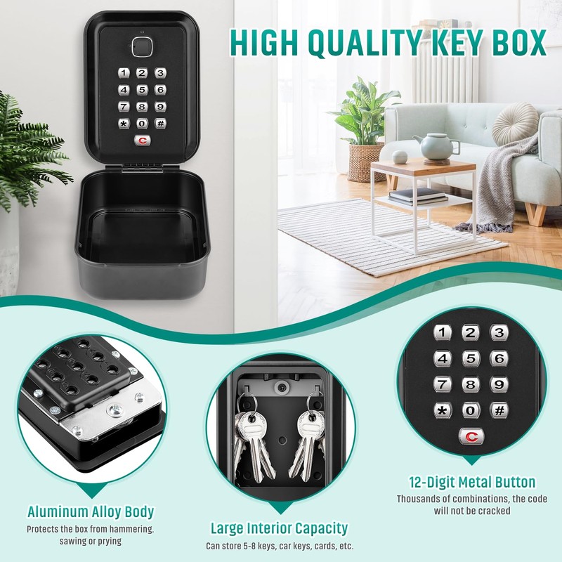 TEUEN Key Lock Box with Code, Waterproof Sturdy Wall Mount
