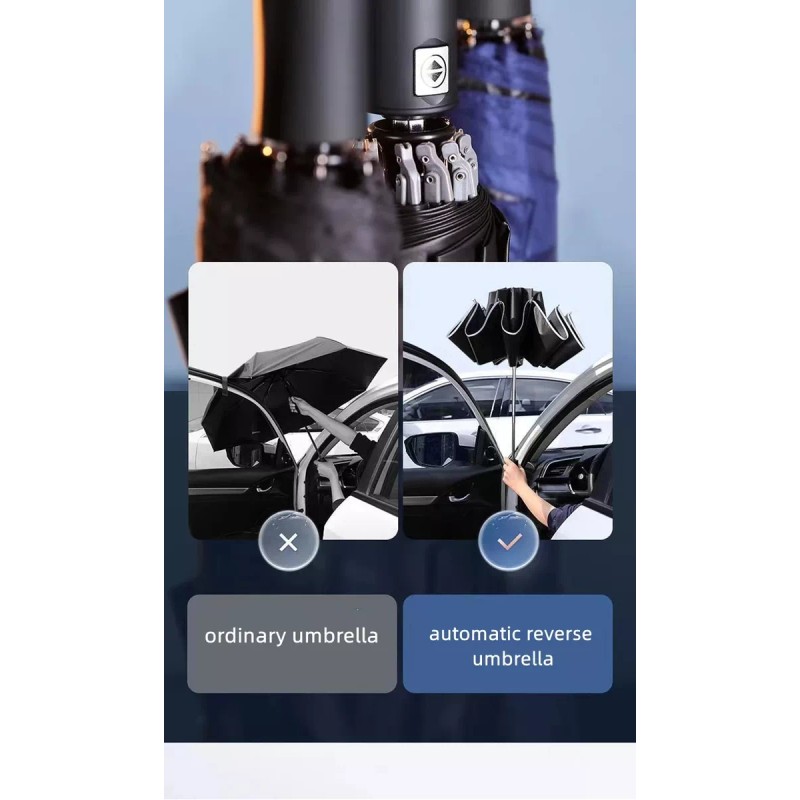OEM Sombrilla Reversible Abre Automatico Uv Con Luz Lluvia Y