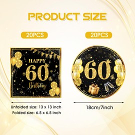 40 PCS 60th Birthday Decorations Black Gold Back in 1964 Disposable Tableware Cheers to 60 Years Birthday Plates Napkins Set for Men Women 60th Birthday Serve 20