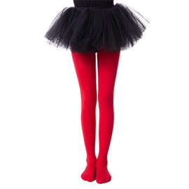 Frola Tights for Girls 40 Denier Semi Opaque Soft Pantyhose Ballet Dance Panty Footed Tights(4-6 Years,Red)