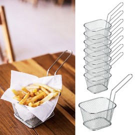 Frit Basket Serving Basket, Set of 8, Iron Chrome, 8 x 14 cm, Basket for French Fries and Finger Food (1 x Set of 8 Serving Basket)