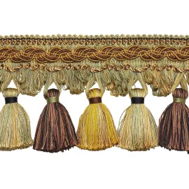DÉCOPRO Gold Brown Green 4" Tassel Fringe Trim Golden Chestnut [By The Yard]