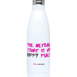 NetballGirlCode Hydro Water Bottle - Netball Gift for Women Girls Netball Players & Coaches (Netball Court is my Happy Place)