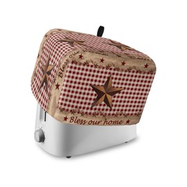 Toaster Dust Cover with Pockets, Rustic Barn Texas Western Star Berries Red Buffalo Plaid Soft Washable 4 Slice Toaster Cover, Dust-proof Cover for Small Appliance Cover and Fingerprint Protection