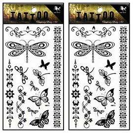 Tattoos 2 Sheets Butterfly dragonfly Vine Fantasy Henna Temporary Tattoo Body Art Stickers Waterproof Tattoos Fake Removable for Kid Teens Men Women