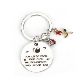 Key Ring for Women, Round Metal Design with Romantic Love Saying, Floral Pendant and Sparkling Pink Diamonds, Birthday Gifts for Women, Small Gifts for Special Occasions, silver