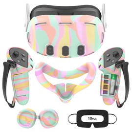 Tyasoleil VR Silicone Case for Meta Quest 3, Design Upgraded Accessories for Oculus Quest 3, Face Cover, Controller Grips, Shell Cover, Lens Cover, Disposable Eye Cover(Macaron)