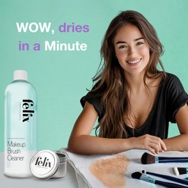 Felix Professional Liquid Makeup Brush Cleaner Solution + Tin starter kit | Rinsless, Quick Drying, Hydrating, Fragrance Free | for Natural and Synthetic Make-up Brushes (8 Fl oz)