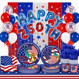 192PCS America 250 4th of July Decorations Tableware for 24 Guests