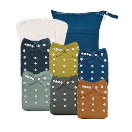 Babygoal - Pañales reutilizables de tela neutra para bebé, tamaño único, ajustables, lavable, paquete de 6 unidades, 6 unidades, rayón de inserciones de bambú, bolsa húmeda, 6FN39